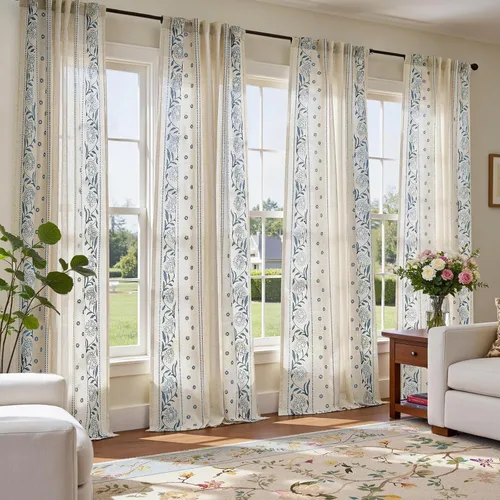 Vista 30 de jinchan Cortinas de lino floral marfil para sala de estar 84" pestaña