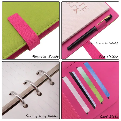 Vista 9 de HXRTANGS A5 Refillable Notebook, Ring Binder Journal Personal Organizer with Lined Paper + Planner Stickers + Subject Dividers + Index Tabs +