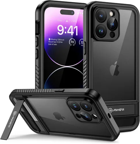 Vista 9 de Lanhiem Funda para iPhone 14 Pro con Soporte, Funda Impermeable a Prueba de Polvo IP68 con Protector de Pantalla Integrado, Carcasa de Cuerpo