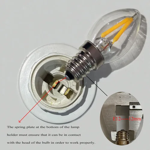 Vista 7 de Bombilla de luz nocturna C7 de filamento LED de 2 W, 2700 K, blanco cálido, 200 lm, lámpara base de candelabro E12 C7 con forma de mini torpedo