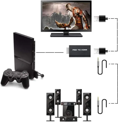 Vista 4 de TIZOPO Adaptador convertidor PS2 a HDMI, convertidor PS2 a HDMI con salida de audio de 0.138 in para monitor HDMI HDTV, compatible con todos