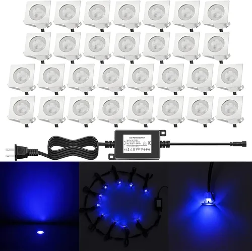 Vista 8 de Iluminación de cubierta de bajo voltaje, 20 piezas de 0.1 W ~ 0.3 W, kit de luces LED RGB multicolor de 1-3/5 pulgadas de acero inoxidable empotrado