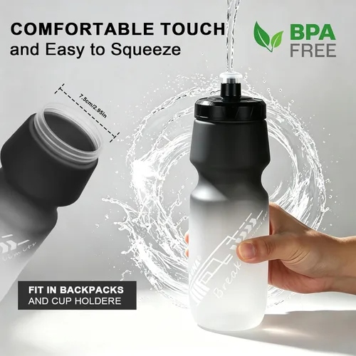 Vista 2 de 750ml Bike Water Bottle with Holder Combo 2 Pack Dishwasher Safe 2 Black/white+ 2 Cage