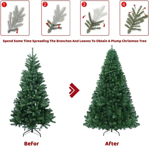 Vista 5 de Árbol de Navidad artificial de 6 pies, material de PVC de imitación de abeto, decoración de fiesta de Navidad, montaje rápido, adecuado para Verde