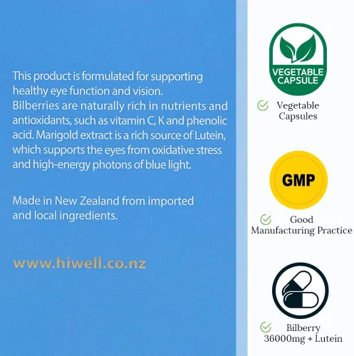Vista 6 de Hi Well Premium Arándano 36000 + Luteína 12mg 60Vegtarian Cápsulas