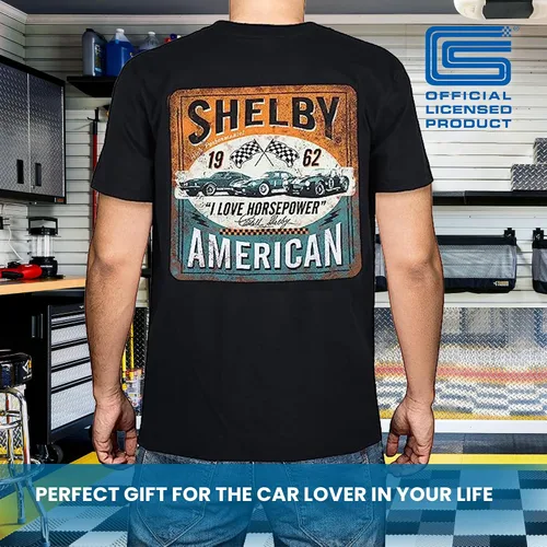 Vista 3 de Camiseta Shelby American I Love Horesepower 100% algodón preencogida Simple, limpia y afilada Negro