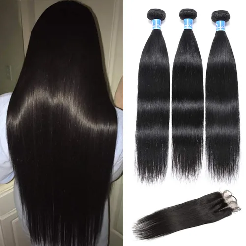 Vista 19 de Mechones de cabello 10A Remy peruano, cabello lacio, sedoso, 100 % sin procesar