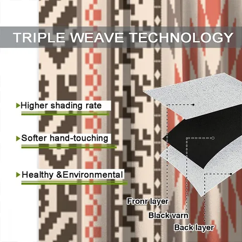 Vista 289 de Cortinas con patrón geométrico tribal, estilo suroeste, azteca, rústico, occidental, nativo americano, opacas, con bolsillo para barra, decoración