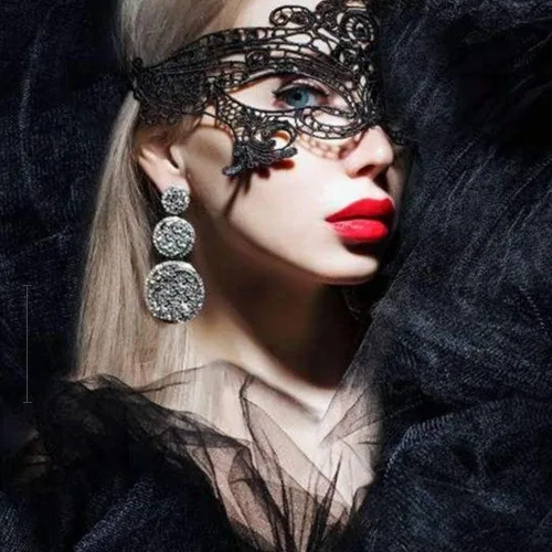 Vista 8 de Tvoip Paquete de 9 máscaras de encaje venecianas para mujer, máscara de ojos sexy para Halloween, carnaval, fiesta, baile, color negro, Negro
