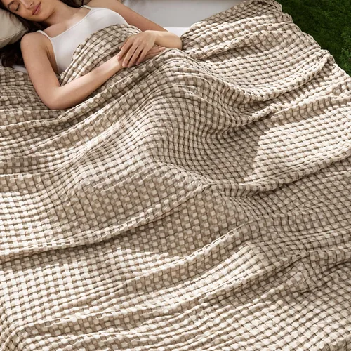 Vista 9 de Bedsure - Manta de rayón con diseño de punto gofre para personas que duermen con calor, manta ligera y transpirable derivada del bambú, fundas de 01