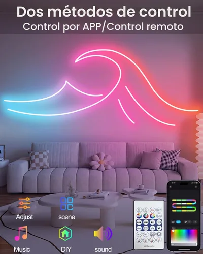 Vista 2 de Luces de cuerda de neón inteligentes de 16.4 pies, USB, luces LED IC y RGB