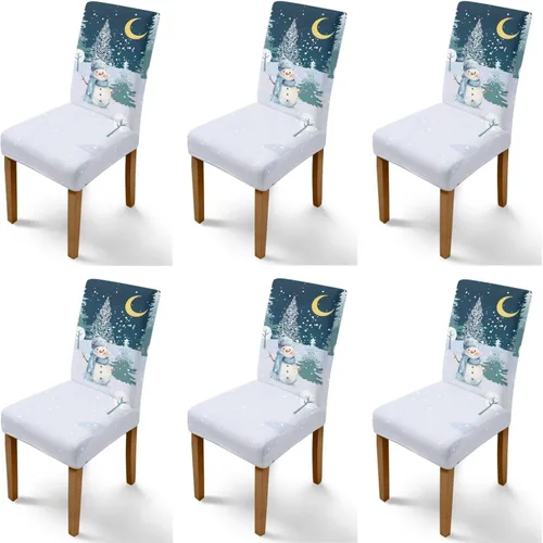 Vista 17 de Rnyleeg Fundas navideñas para sillas de comedor, fundas de asiento de comedor con estampado de campanas brillantes, juego de 1 funda suave y lavable