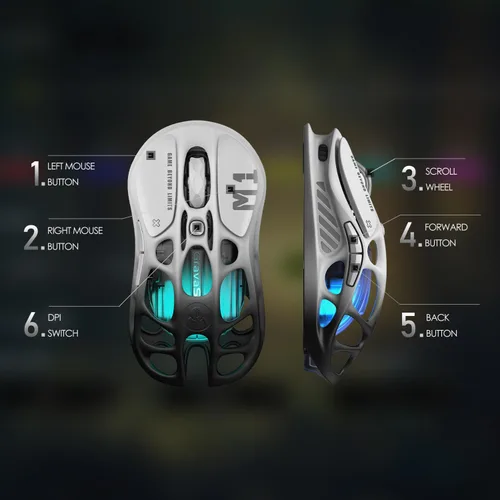 Vista 5 de GravaStar Mercury M1 Pro Gaming Mouse, aleación de magnesio ligera, 26,000 DPI, sensor PAW3395DM, 5 botones programables, soporte con cable2.4