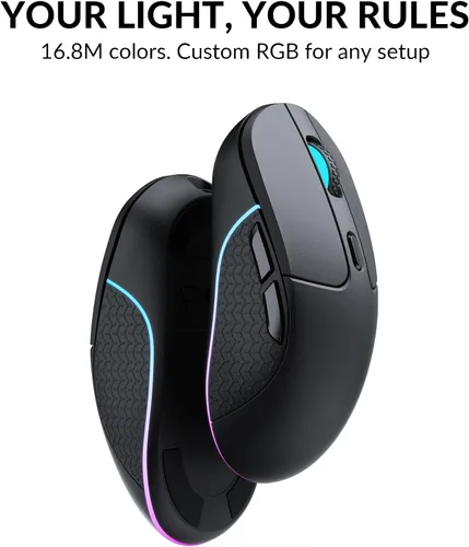 Vista 7 de Keychron M3 - Ratón inalámbrico, sensor PAW3395 con botón macro programable de 26,000 DPI, soporta 2.4 GHz/Bluetooth 5.1, diseño ergonómico