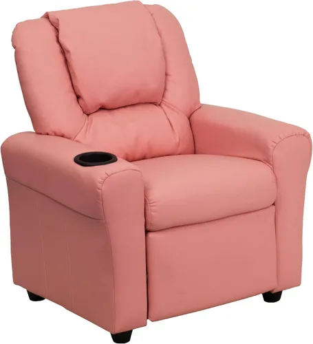 Vista 22 de Flash Furniture - Sillón reclinable contemporáneo para niños, color beige vinilo con base para vasos y reposacabezas