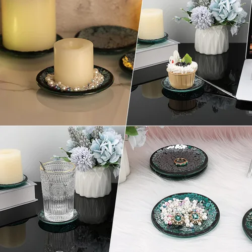 Vista 7 de OwnMy 4 platos y bandejas para velas de vidrio de mosaico de 4 pulgadas, portavelas de pilar, posavasos de mosaico de vidrio, bases decorativas