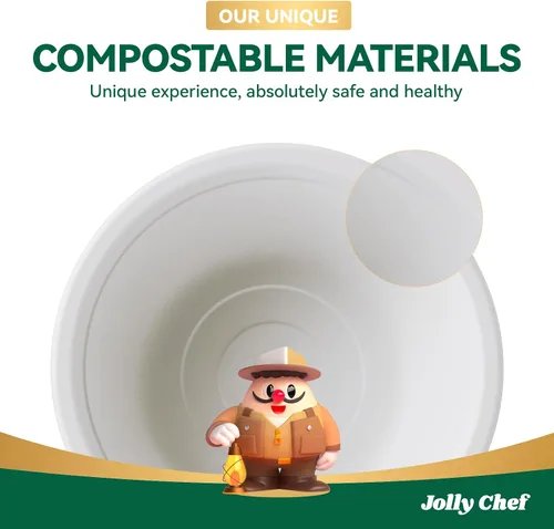 Vista 7 de JOLLY CHEF Cuencos de papel compostables desechables [12 oz] Recipientes para sopa resistentes [150 paquetes] Bagazo biodegradable apto