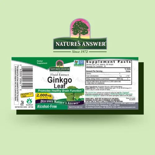 Vista 2 de Nature's Answer Extracto de hoja de ginkgo sin alcohol, 2000 mg de 2 onzas, estimula la memoria, el estado de ánimo y la concentración, sin gluten