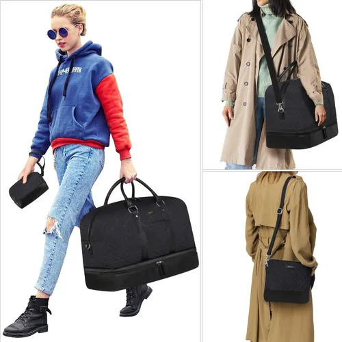 Vista 145 de IBFUN Bolsas de fin de semana para mujer, bolsa grande de lona para viaje, bolsa de viaje con compartimento para zapatos, 21 pulgadas, juego de 3