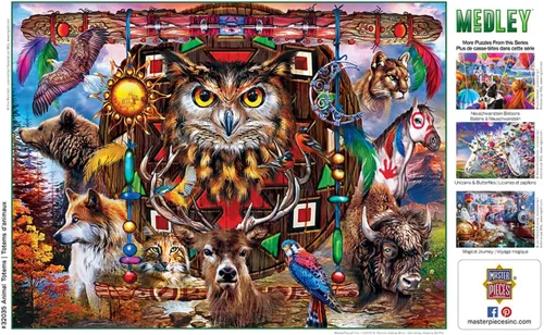 Vista 4 de Masterpieces Rompecabezas EZ Grip de 300 piezas, tótems de animales, 18 x 24 pulgadas
