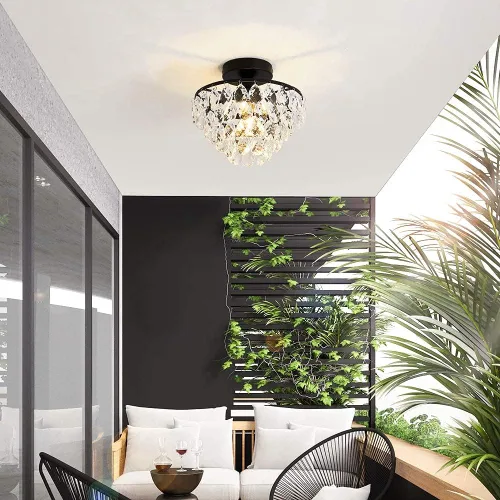 Vista 8 de Modern Celing Light Small Crystal Fixture Mini Black Semi Flush Mount Chandelier Light Fixture for Hallway Bedroom Bathroom Closet e26
