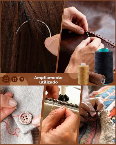 Vista 6 de FIVEIZERO 3 rollos de hilo de extensión de cabello con 30 agujas T/C/J/I utilizando, hilos de tejido de cabello negro, aguja para coser e hilo