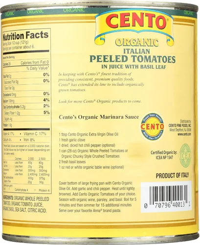 Vista 2 de Cento Foods Tomates enteros orgánicos, 28 OZ