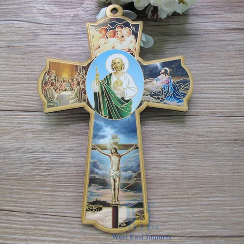Vista 5 de WE 12 piezas de cruz de pared de madera de San Judas católico - Bautismo Favor