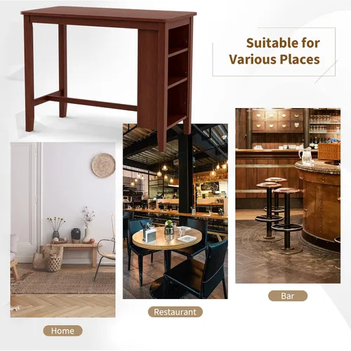 Vista 8 de COSTWAY Mesa de bar de altura de mostrador, mesa de pub con estantes de almacenamiento de 3 niveles, mesa de cocina rectangular de 48 x 24 pulgadas