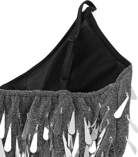 Vista 5 de Sywiyi Wonen's - Vestido de baile con flecos y lentejuelas brillantes, tango latino, Samba, con borlas y flecos, vestido de fiesta de noche
