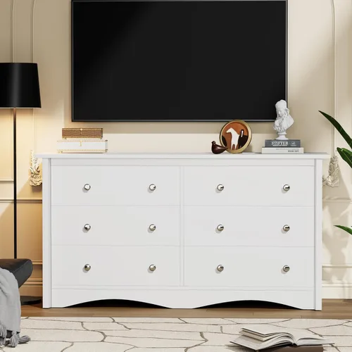 Vista 5 de YESHOMY Cómoda blanca para dormitorio, 47.2 pulgadas, 6 cajones moderna de Blanco