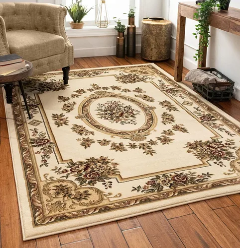 Vista 13 de Alfombra de pastoral con medallón de tejido suave y grueso, estilo europeo, con diseño floral y tradicional, fácil de limpiar, moderna, clásica