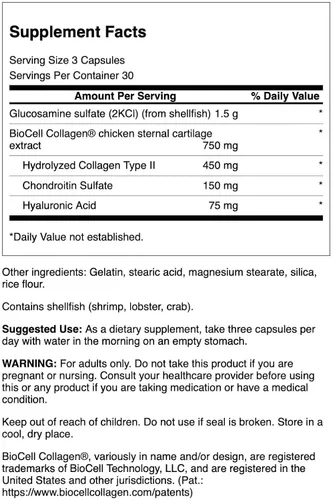 Vista 2 de Swanson Glucosamina y BioCell Colágeno Tipo II Suplemento para la salud de las articulaciones y la piel para adultos activos que buscan movilidad