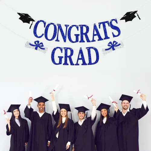 Vista 4 de Banner de felicitaciones graduadas, decoraciones de graduación de la clase de 2024, pancarta de felicitaciones graduadas, decoraciones azules