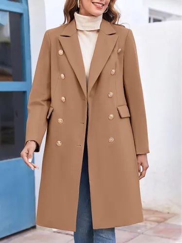 Vista 3 de BZB Chaqueta elegante de mezcla de lana larga con cuello con muescas y doble botón para mujer