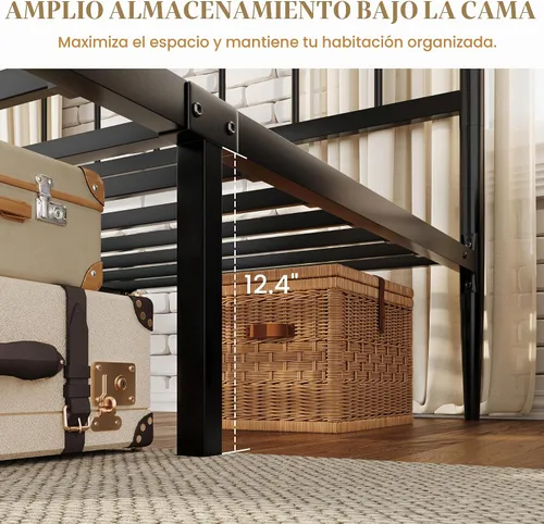 Vista 5 de SHA CERLIN Marco de cama con plataforma de metal tamaño King, cabecero de Negro