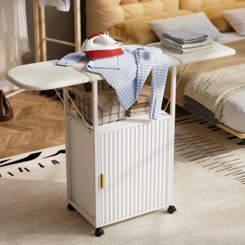 Vista 3 de Tabla de planchar con armario de almacenamiento, tabla de planchar plegable con almacenamiento, mesa plegable compacta para lavandería, escritorio