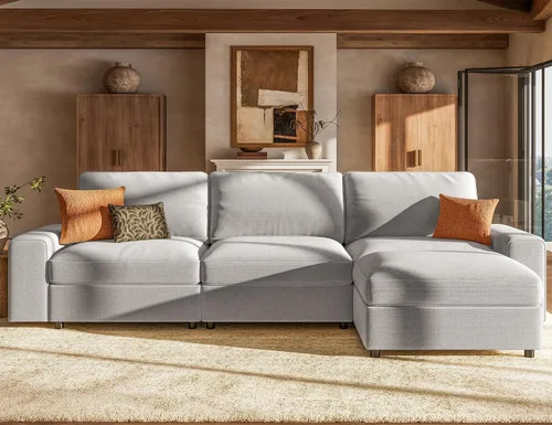 Vista 10 de Sofá modular en forma de L de gran tamaño con almacenamiento y asiento Beige