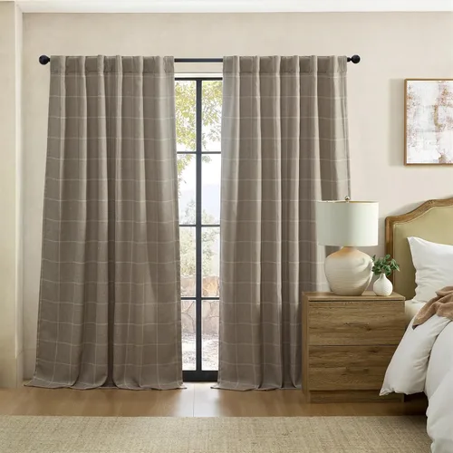 Vista 12 de Elrene Home Fashions Sawyer Panel Individual de Cortina Oscurecedora de Habitación con Diseño de Cuadros Windowpane con Bolsillo para Gris