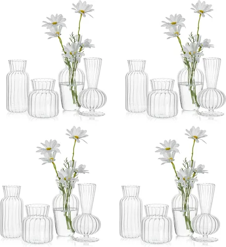 Vista 8 de Hewory - Mini jarrones de vidrio para centros de mesa, pequeños jarrones transparentes a granel, lindos jarrones de flores para bodas, decoración