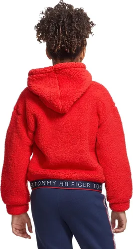 Vista 4 de Tommy Hilfiger Sudadera con capucha de forro polar con cremallera completa para niña con bolsillos delanteros