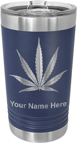 Vista 17 de LaserGram Vaso de pinta aislado al vacío de 16 onzas, hoja de marihuana, grabado personalizado incluido (negro)