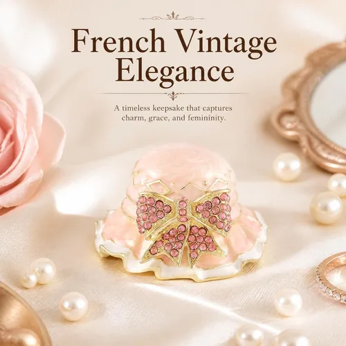 Vista 2 de QIFU Pink Hat Shaped Trinket Box with Rhinestone Bow, Zinc Alloy
