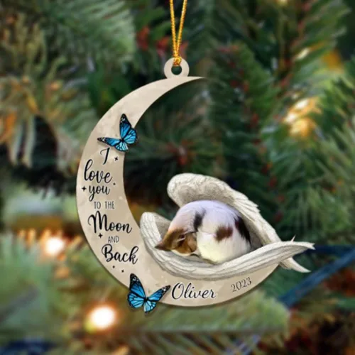 Vista 96 de Adorno colgante personalizado de ángel durmiendo en la luna, perro sabueso afgano, nombre personalizado, acrílico impreso en 2D plano – cumpleaños
