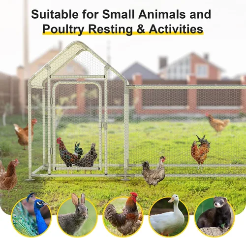 Vista 7 de Gallinero de metal, gallinero con cubierta impermeable y anti-UV, jaula de aves de corral con puerta con cerradura, gallinero para gallinas de pato