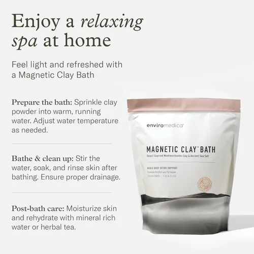 Vista 6 de Enviromedica Baño de arcilla de bentonita magnética, polvo de baño de arcilla de bentonita de sodio y calcio con sal del Himalaya, rejuvenecedora