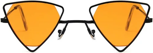 Vista 3 de Shiratori Lentes de sol retro clásicos y elegantes para hombres y mujeres, 100% protección UV, estilo de diseño triangular Negro naranja