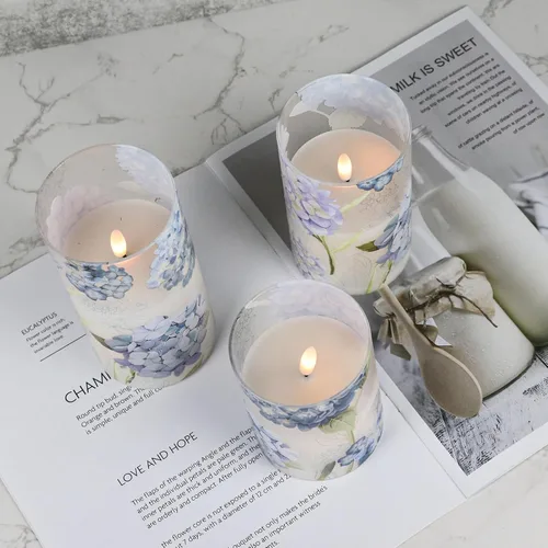 Vista 8 de Hydrangea Glass Flameless Candles Batttery Operated Remote Timer 1-Hydrangea Blue