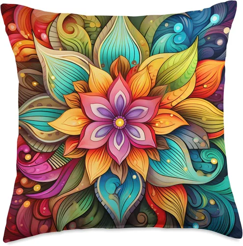 Vista 5 de Boho Flower Designs Groovy - Almohada psicodélica retro con flores de hibisco, 16 x 16 pulgadas, multicolor