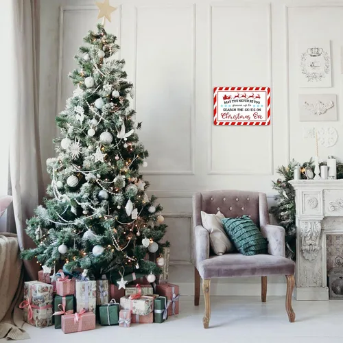 Vista 4 de YOTQUULKI Divertido letrero de lata de Navidad con texto en inglés «May You Never Be Too Grown Up to Search the Skies on Christmas Eve», letreros